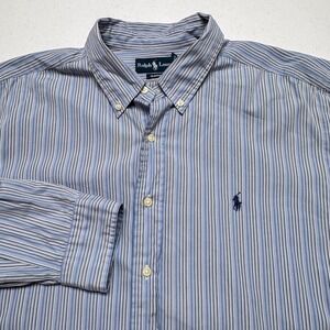Ralph Lauren Shirt Mens 2XL‎ Blue Striped Classic Fit Button Down Polo Pony
